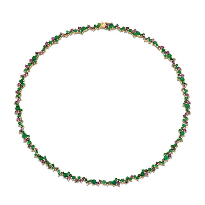 Gold, Emerald & Amethyst Wicked Elphaba Cocktail Eternity Necklace