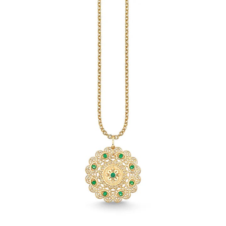 Gold &amp; Emerald Wicked Filigree Pendant