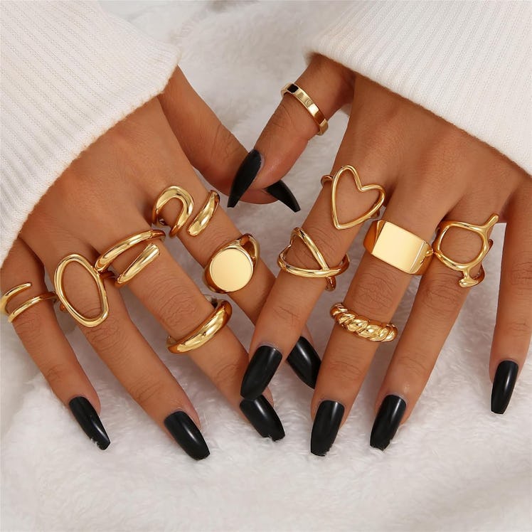 FAXHION Gold Stackable Rings Set (12 Pieces)