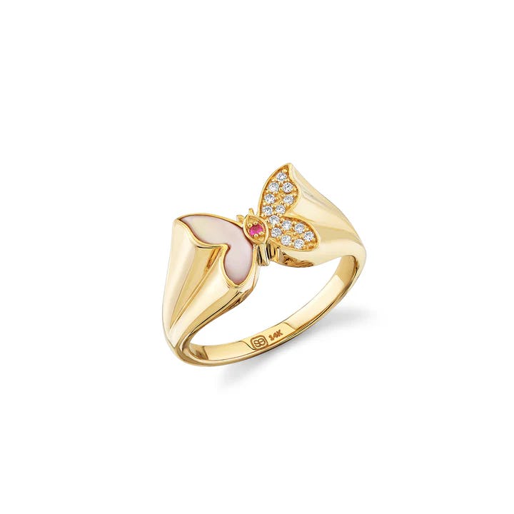 Gold &amp; Diamond Wicked Glinda Butterfly Signet Ring