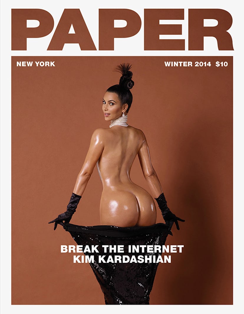 Kim Kardashian breaks the internet with her bare booty in 2014.