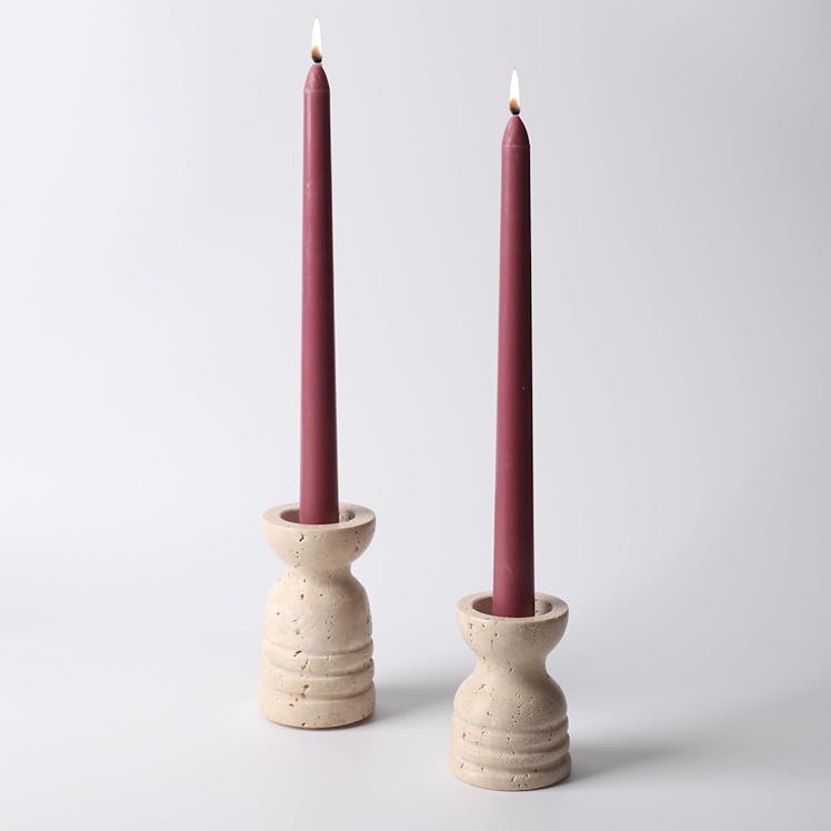 WORHE Natural Travertine Stone Candle Holders