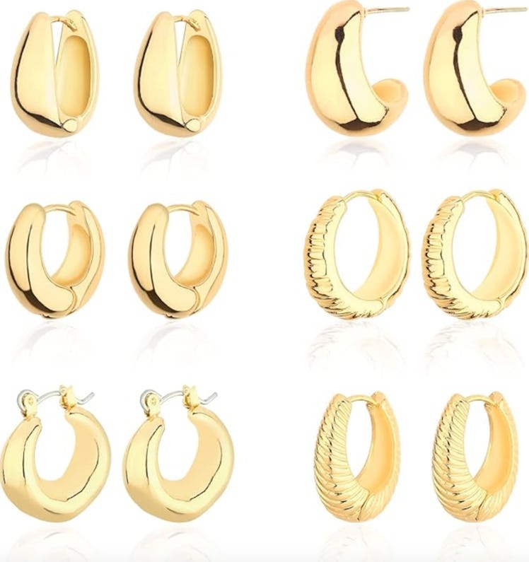 Wgoud Chunky Hoop Earrings Set (6-Pairs)