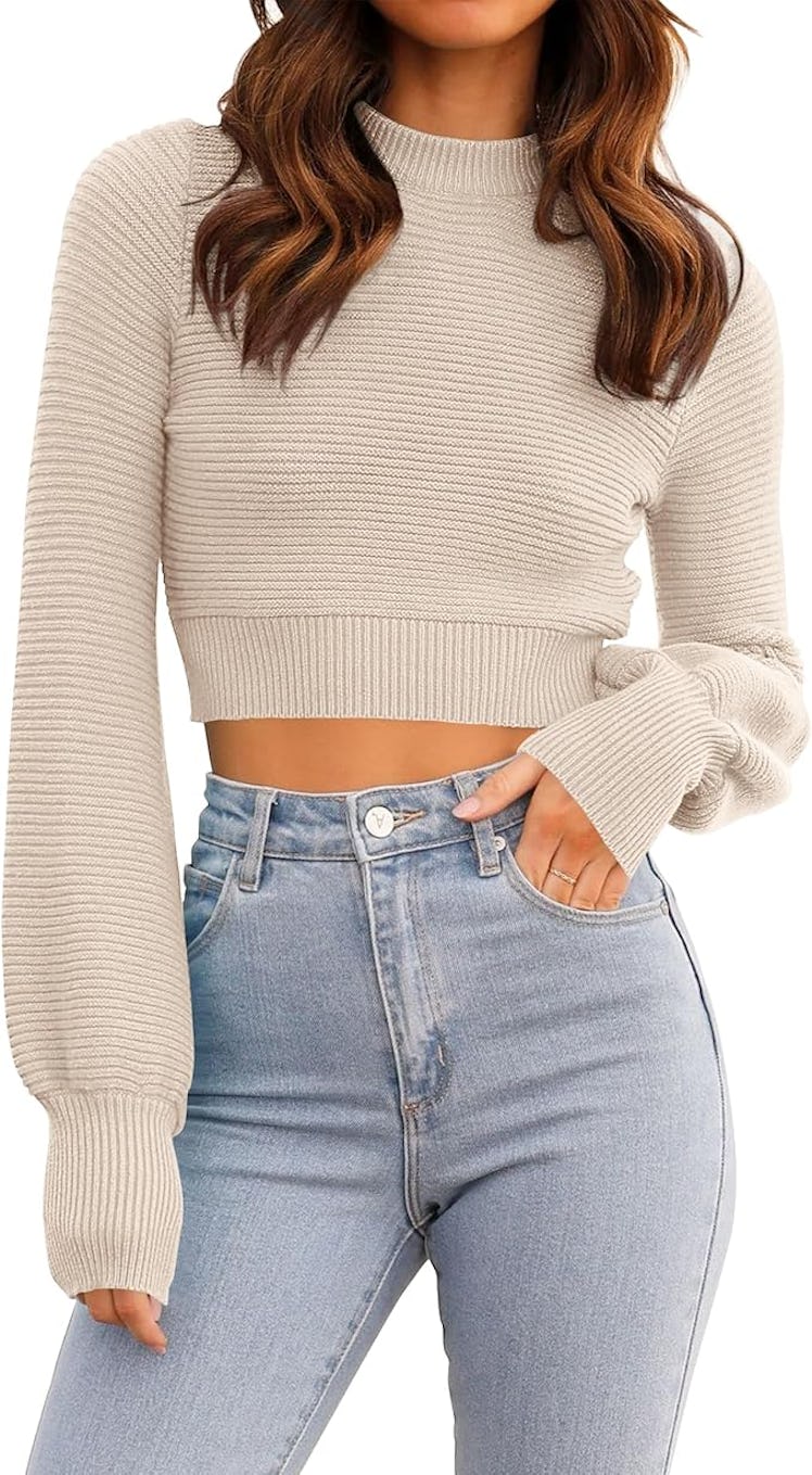 ZESICA Mock Neck Cropped Sweater