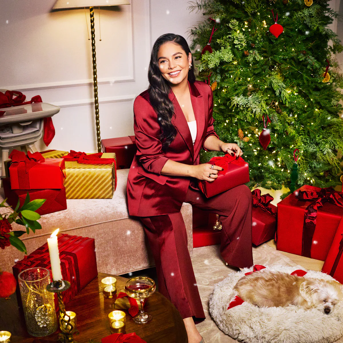 vanessa hudgens red dress knight before christmas It's not a Christmas movie 'til Vanessa Hudgens makes a grand entrance in a red dress | Netflix