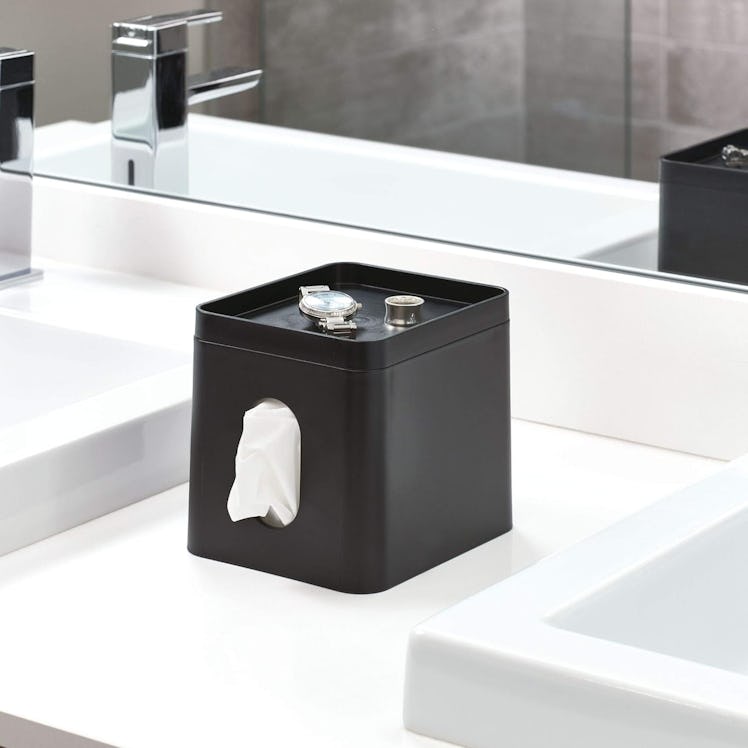 iDesign Facial Tissue Box Cover with Storage Tray