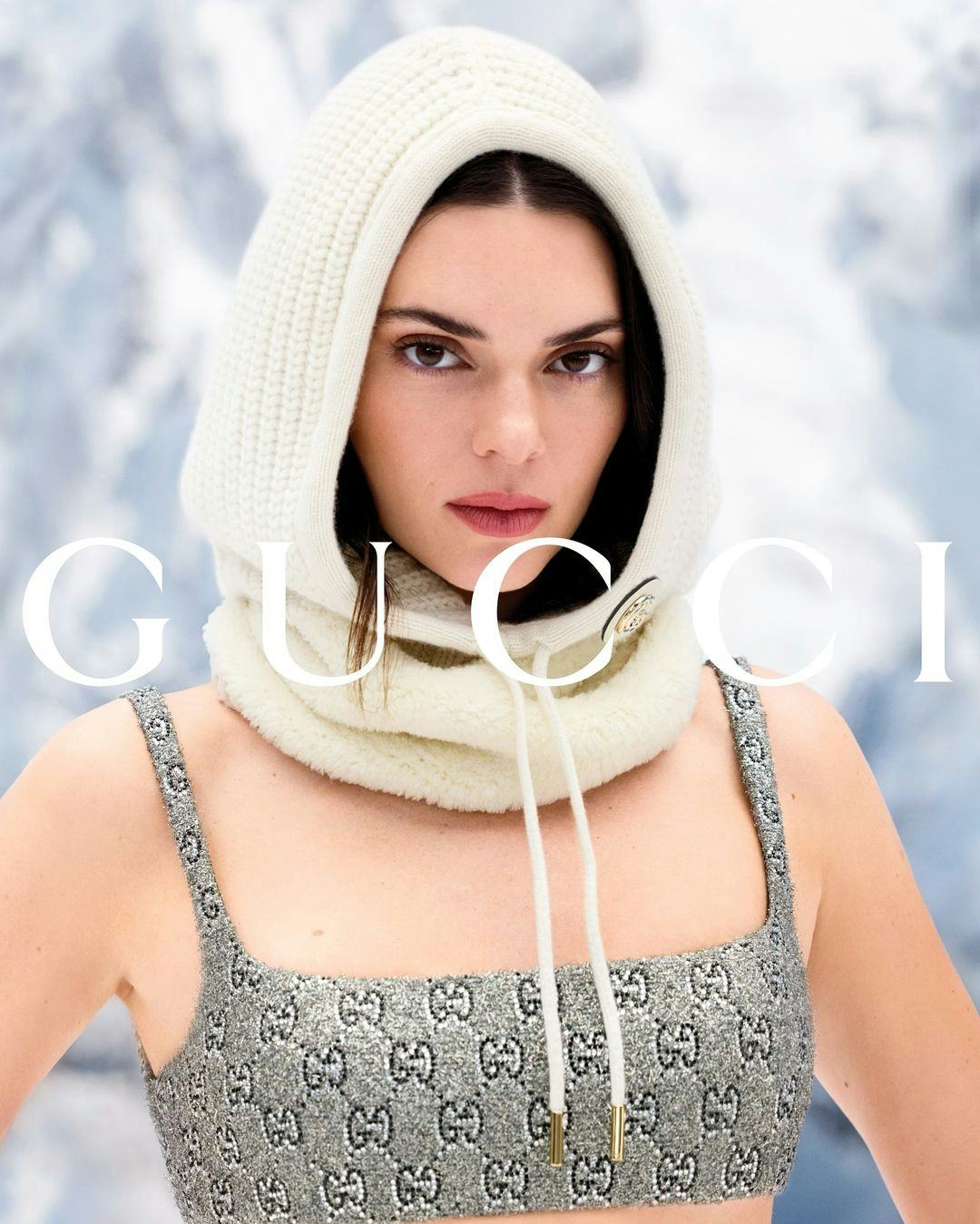 Kendall Jenner wears a bra and mini skirt in Gucci campaign.