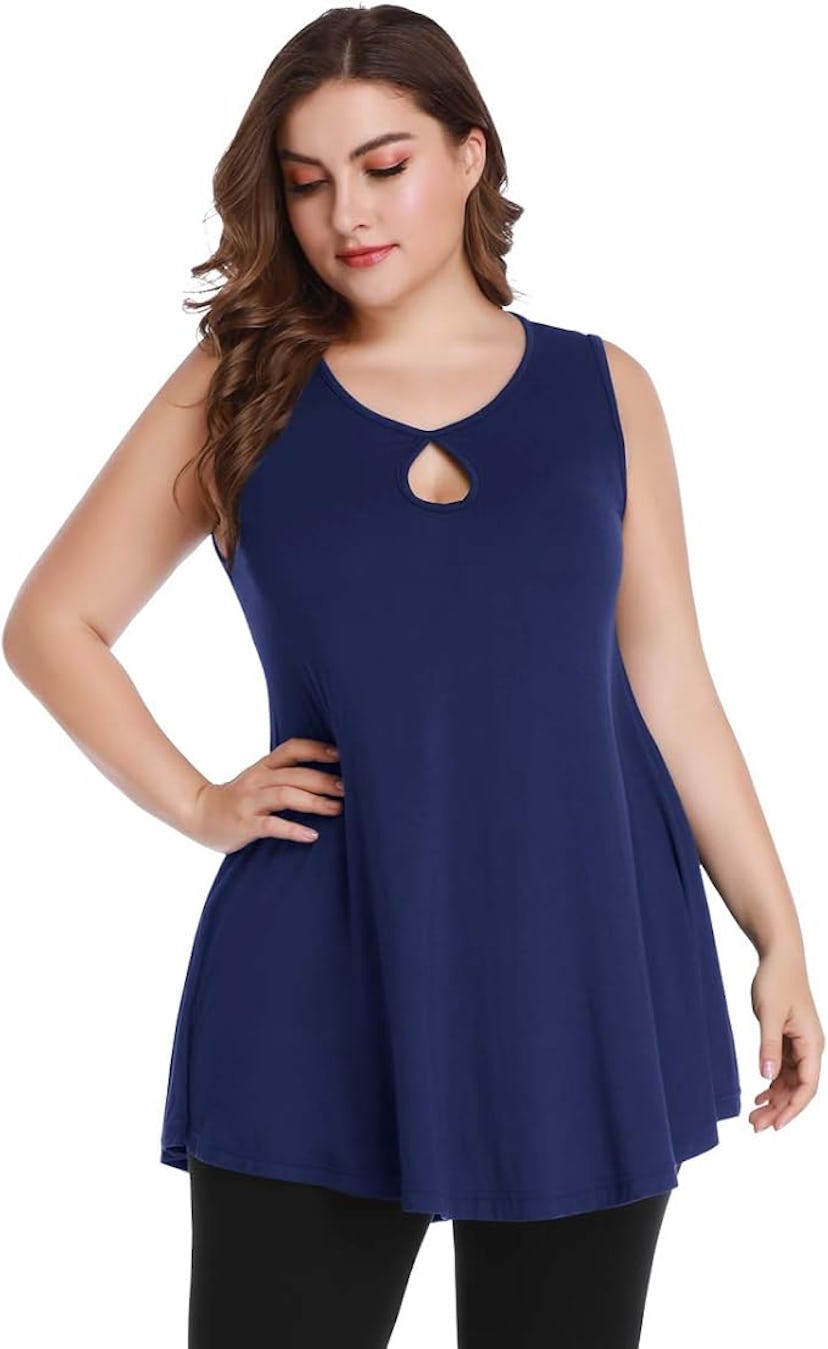 MONNURO Sleeveless Keyhole Flowy Tunic Tank Top