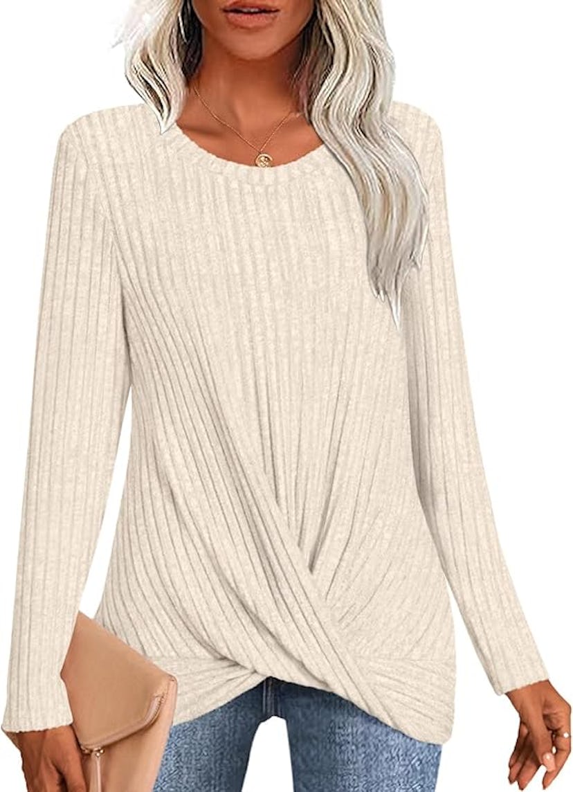 HOTGIFT Twist-Front Tunic Top