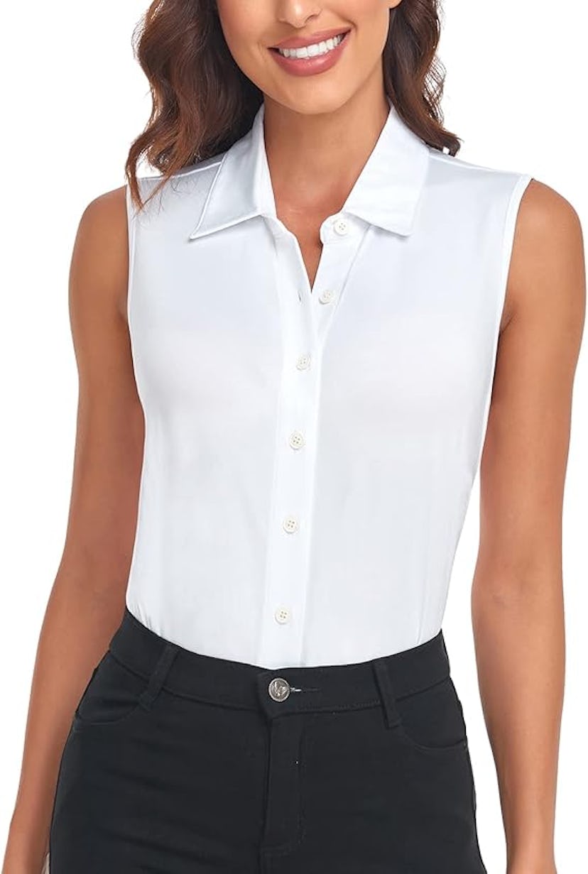 Soneven Sleeveless Button-Down Shirt