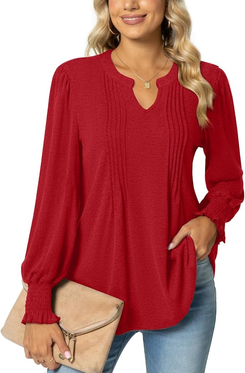 syoss V-Neck Pleated Long-Sleeve Shirt