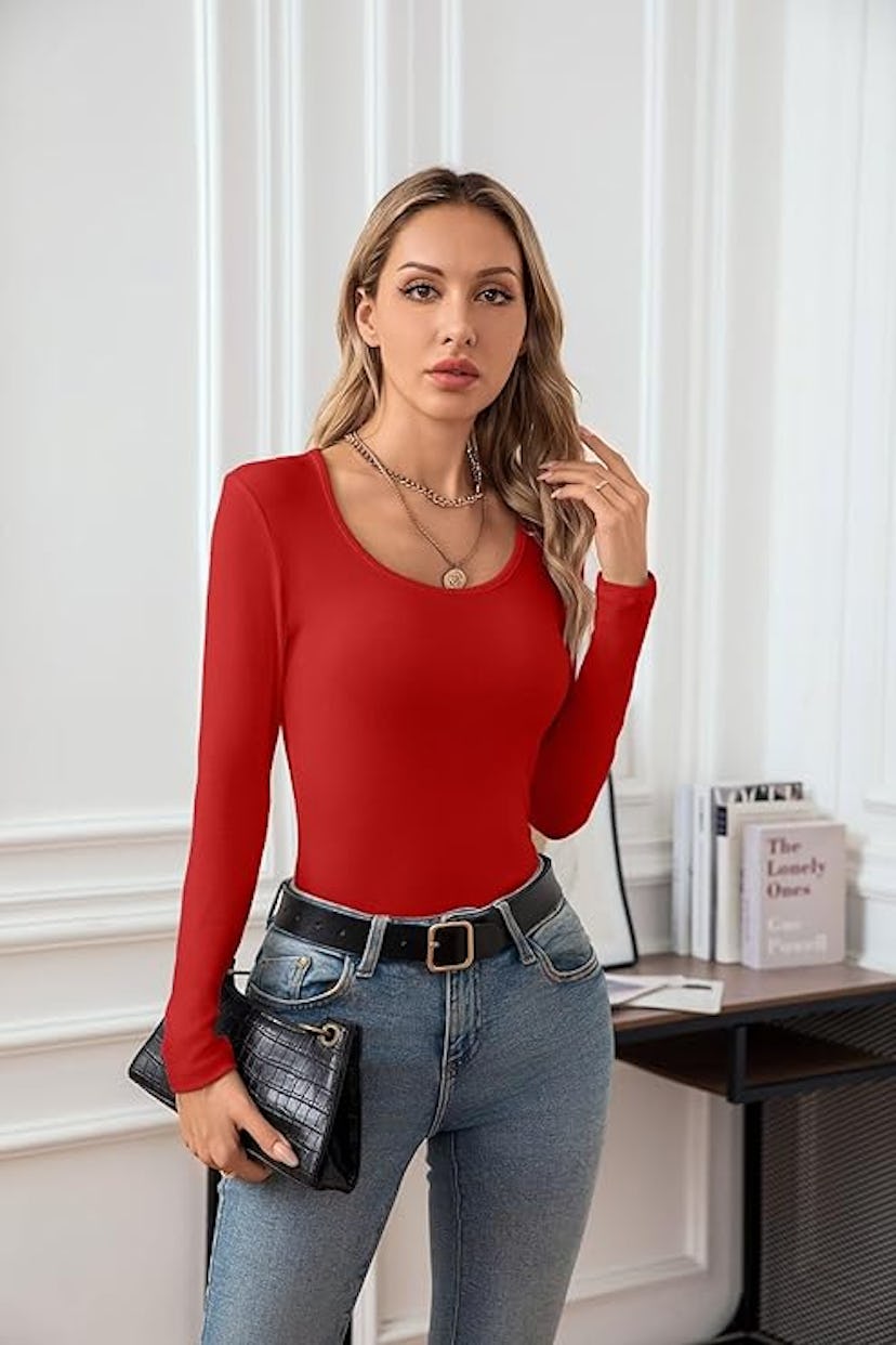 VICHYIE Scoop-Neck Long-Sleeve Shirt