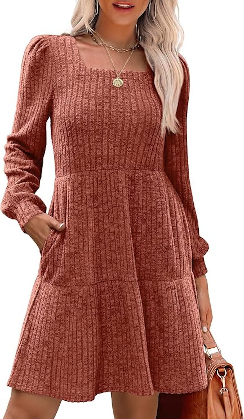 SAMPEEL Square Neck Sweater Dress