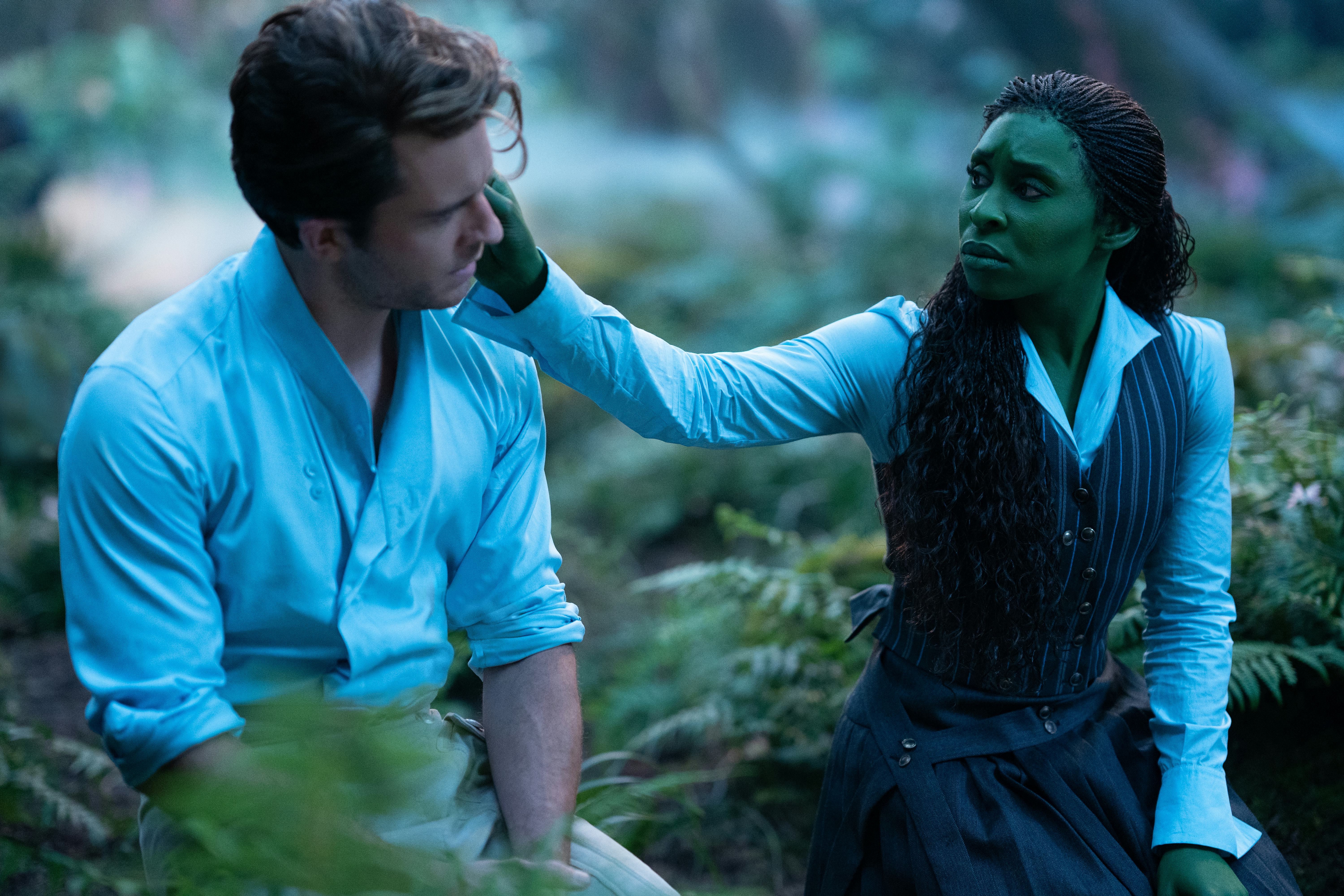 Jonathan Bailey as Fiyero and Cynthia Erivo as Elphaba in Wicked.