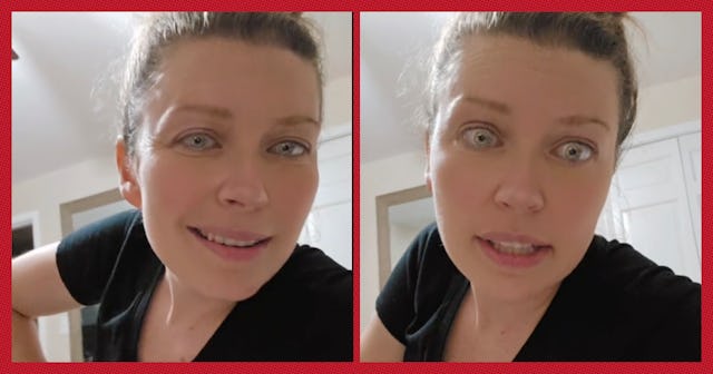 A woman with light hair pulled back smiles in one photo and looks serious in the other, both featuri...