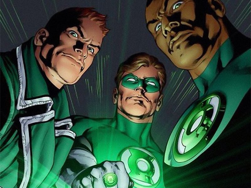 Guy Gardner, Hal Jordan, and John Stewart in art by Ivan Reis