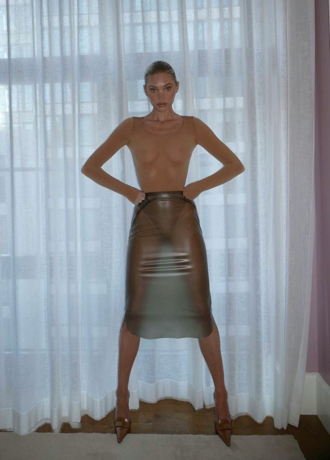 Elsa Hosk Freed The Nipple &amp; Exposed Her Undies In Double Latex