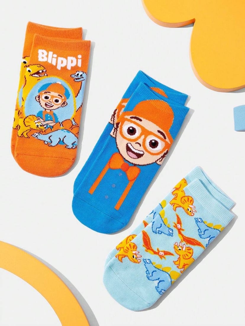 3pairs Cartoon Figures & Dinosaur Pattern Kids Short Socks Set