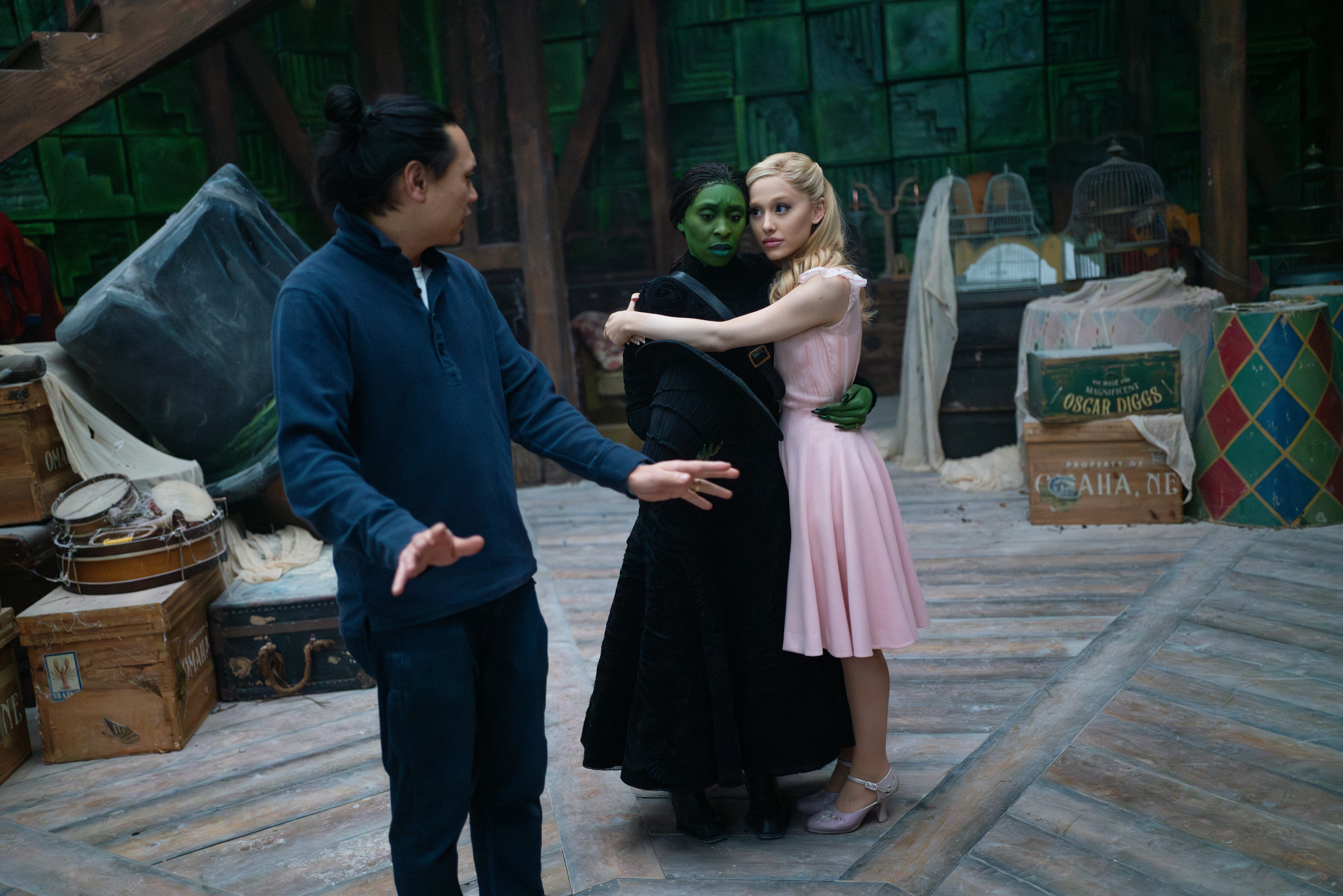 Jon M. Chu, Cynthia Erivo, and Ariana Grande in &lsquo;Wicked&rsquo;