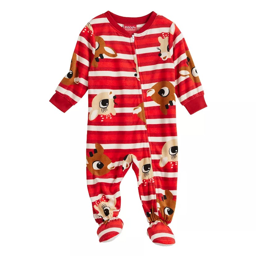 Baby Rudolph The Red-Nosed Reindeer Footed Pajamas, super cute family matching christmas pajamas