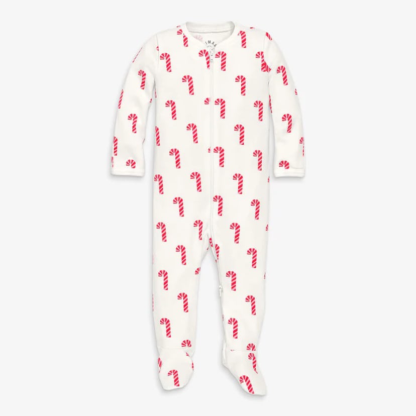 Organic Zip Footie In Candy Canes, super cute family matching christmas pajamas