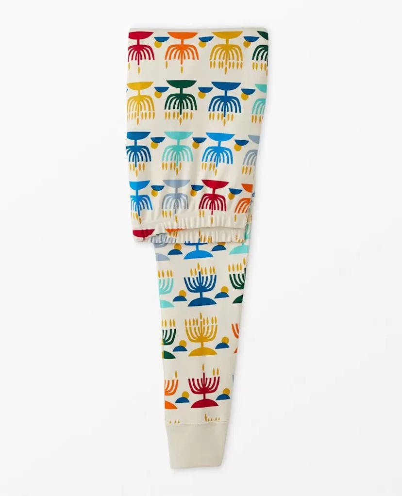 Adult Holiday Long John Pajama Pants with rainbow menorah print, super cute family matching hanukkah...