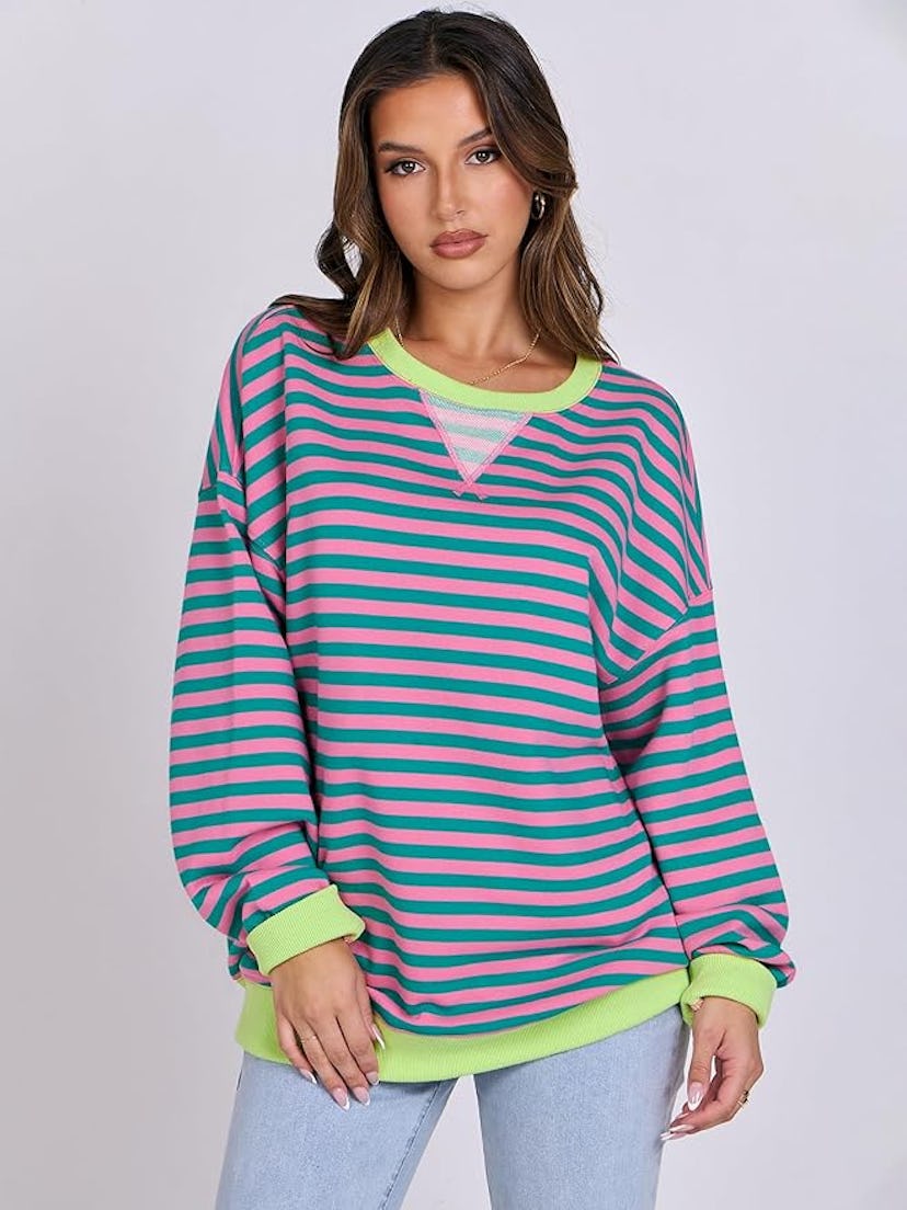 ANRABESS Striped Oversized Sweatshirt