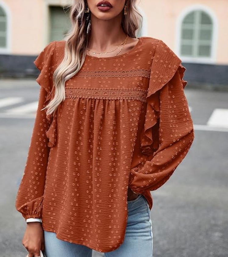 PRETTYGARDEN Long Sleeve Ruffle Blouse