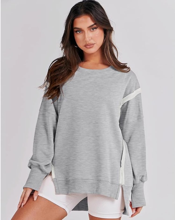 ANRABESS Oversize Split Hem Pullover Sweatshirt