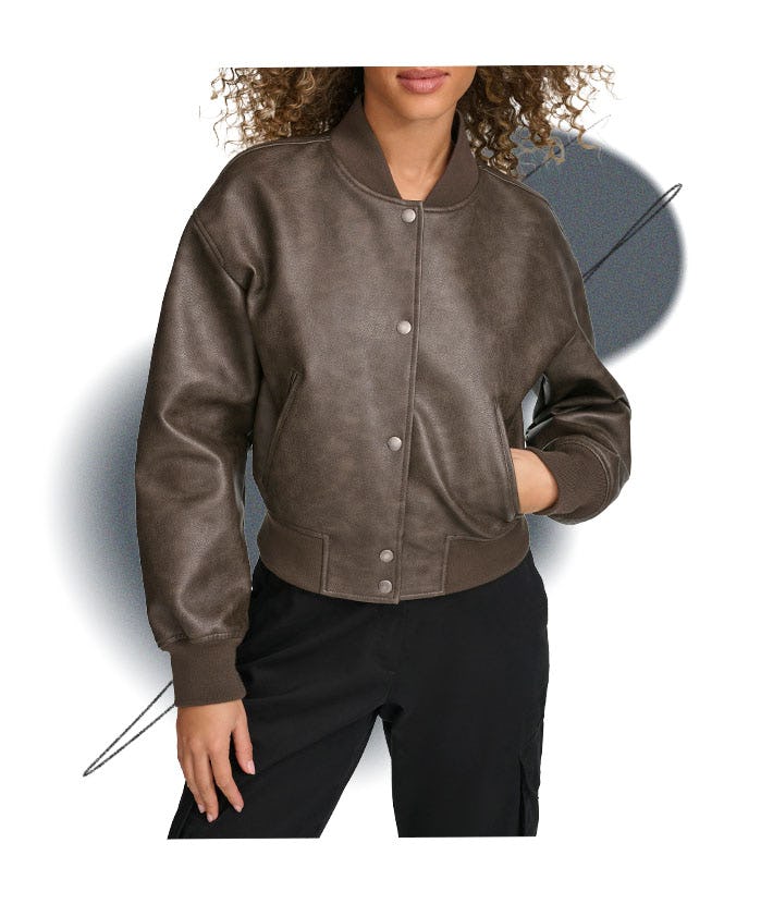 Relaxed Faux Leather Bomber Jacket