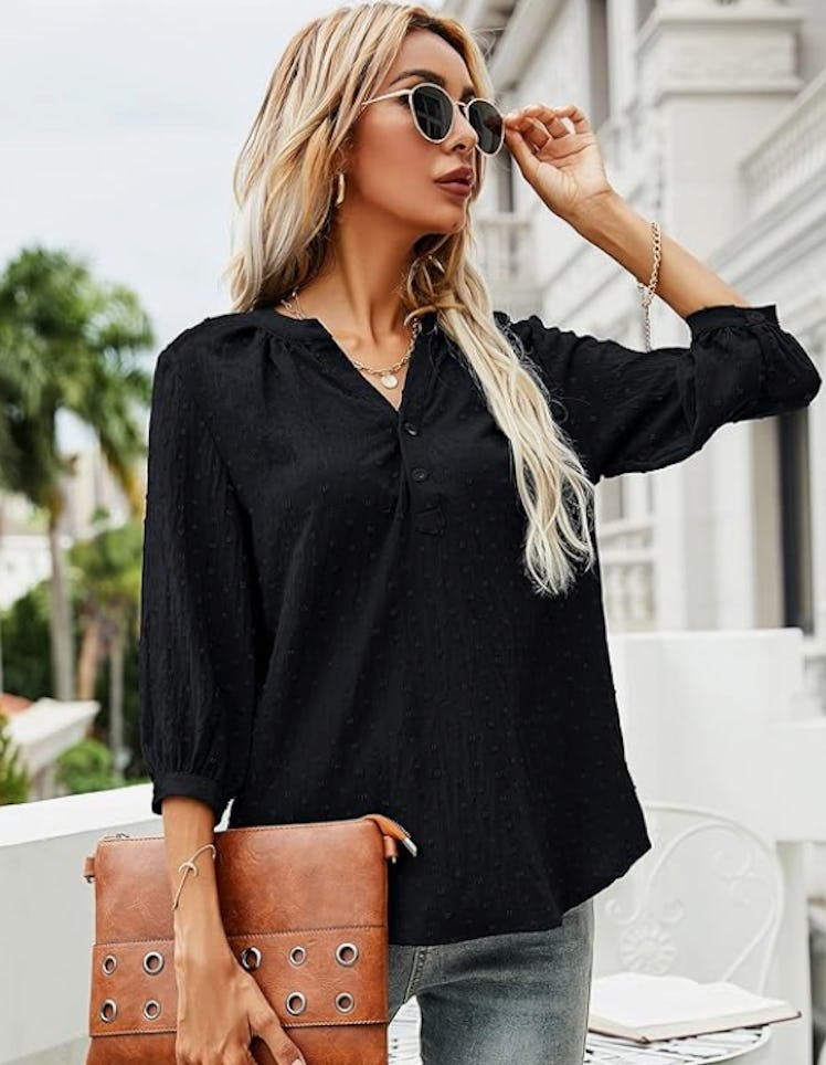 LOMON 3/4 Sleeve Henley Tunic