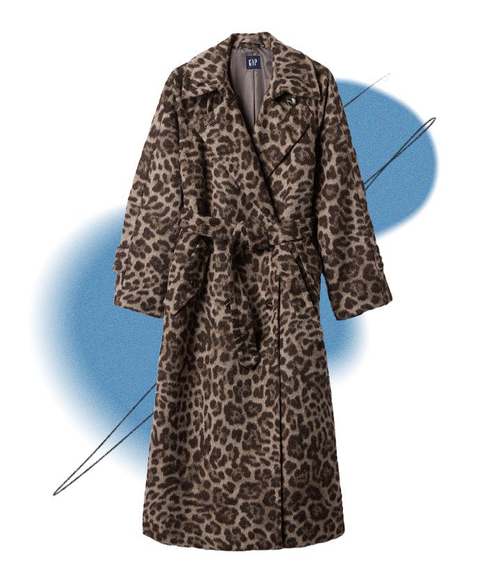 Double-Breasted Leopard Trench Coat