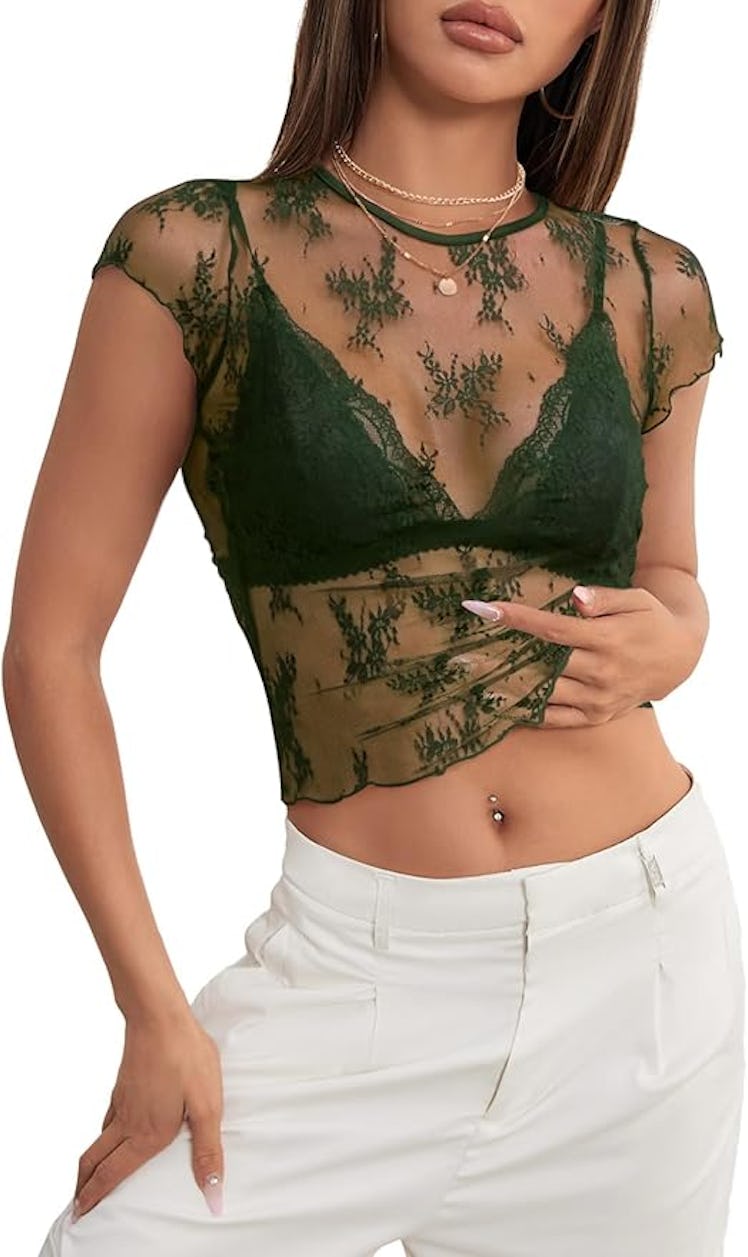 MEROKEETY Mesh Crop Top