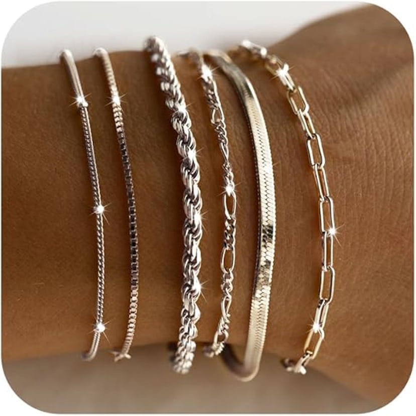 DEARMAY Dainty Silver Bracelets (Set of 6)