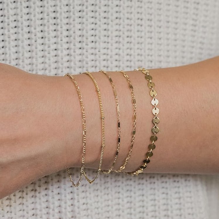 DEARMAY 14-Karat Gold-Plated Chain Bracelets (5-Pack)