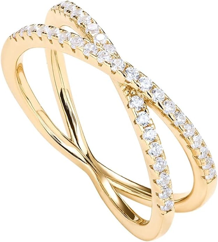 PAVOI 14K Gold Plated Criss Cross Ring