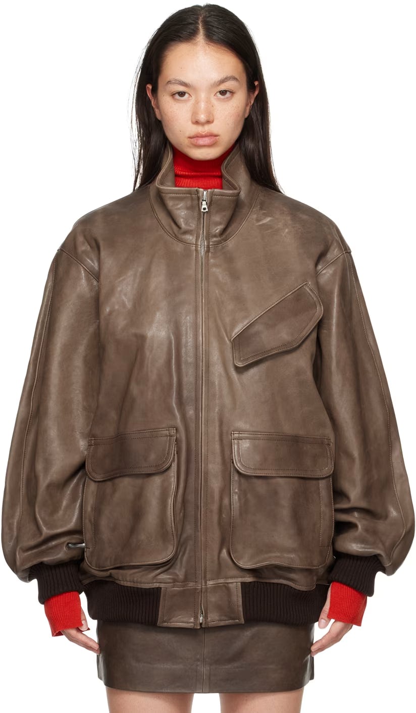 ジャケット・アウター AURALEE HEAVY LAMB LEATHER ZIP BLOUSON Auralee Heavy Lamb Leather Zip Blouson - Dark Brown – Kith