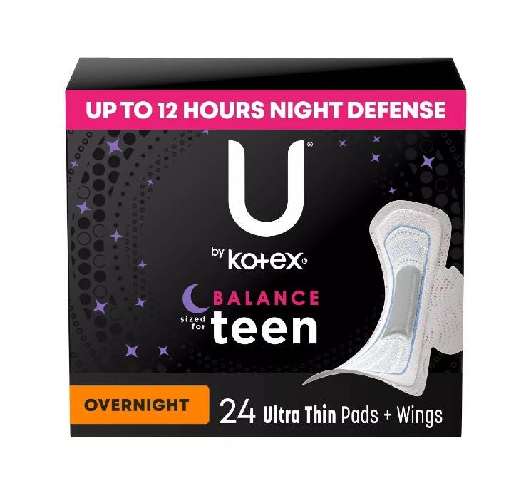 Balance Ultra Thin Pads with Wings for Teens, Overnight