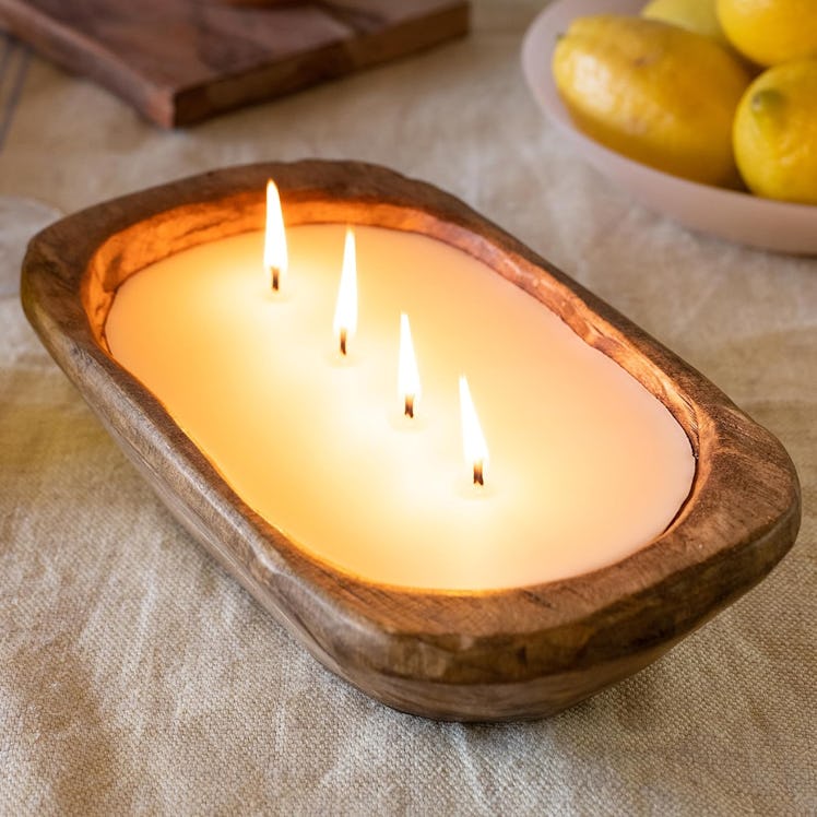 MAINEVENT 10-Inch Wooden Dough Bowl Candle