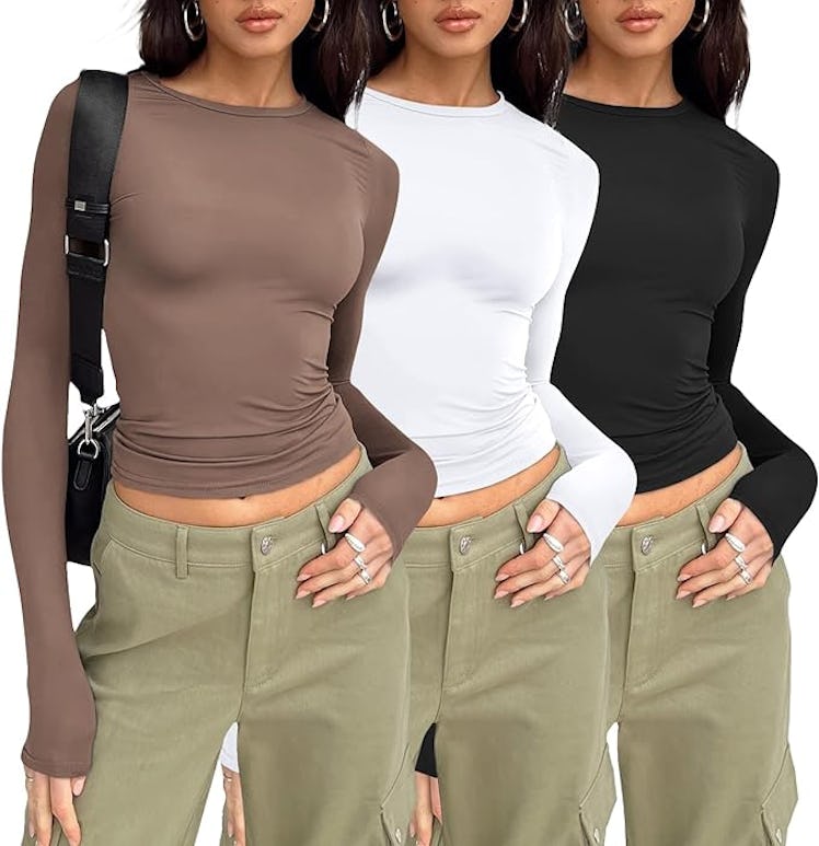 AUTOMET Long-Sleeve Basic Crop Top (3-Pack)