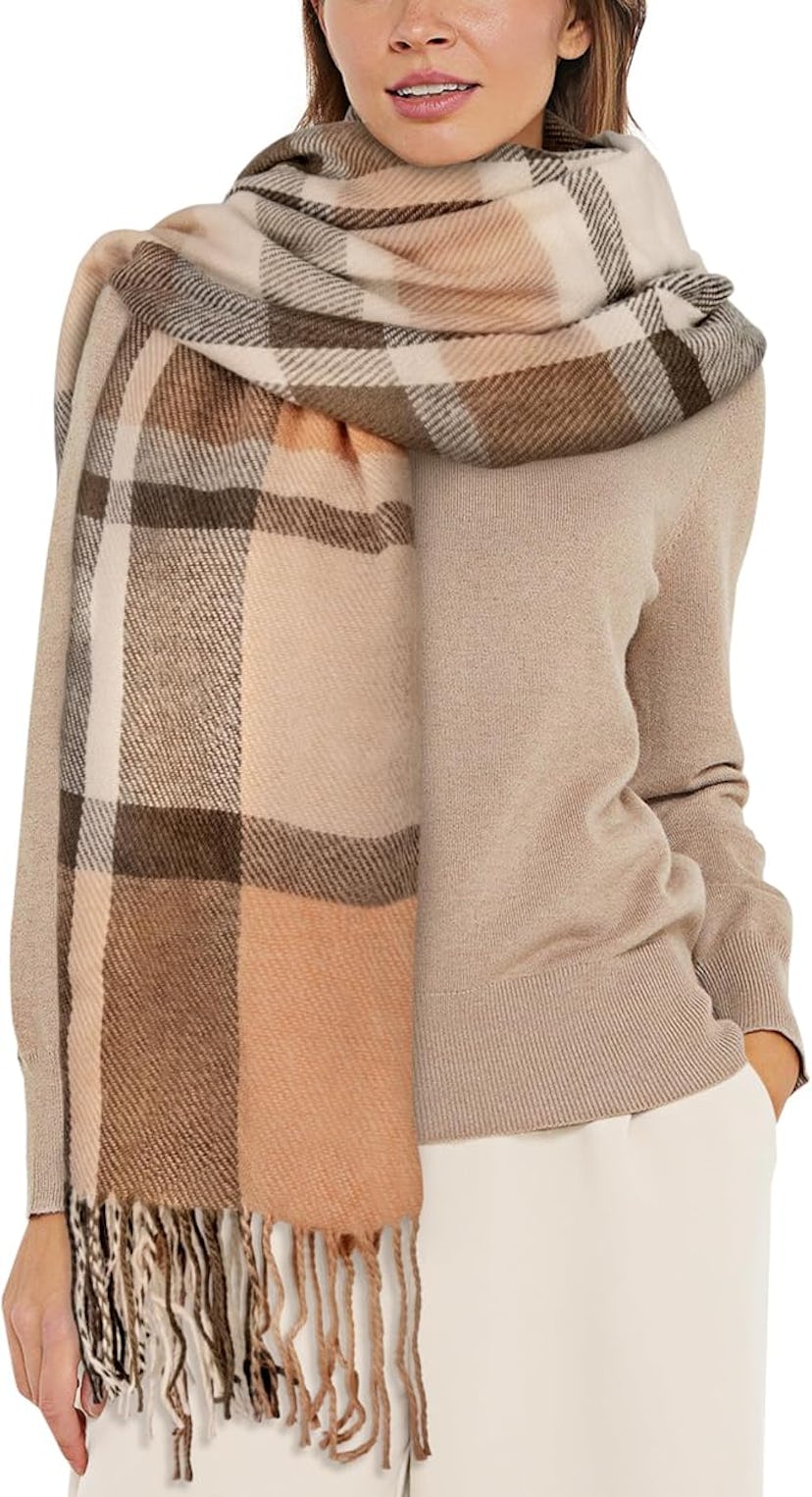 YSense Oversized Plaid Scarf