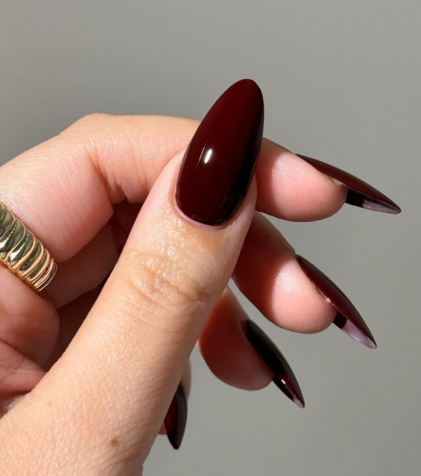 Burgundy nails are trending for fall 2024.
