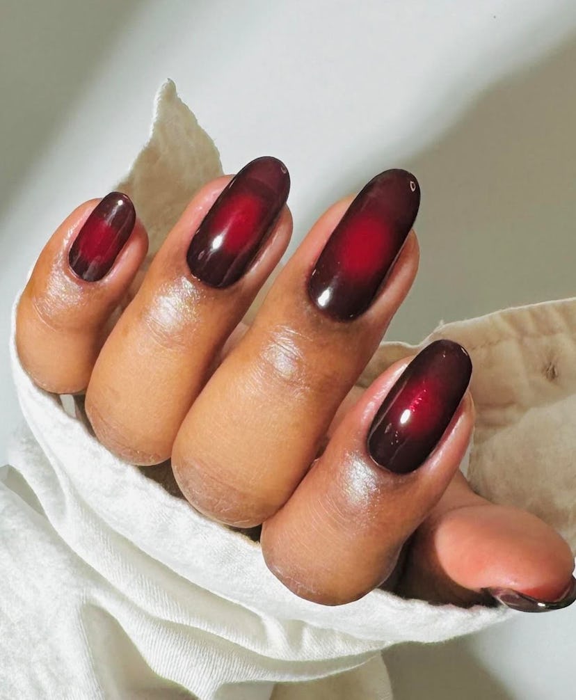 Burgundy nails are trending for fall 2024.