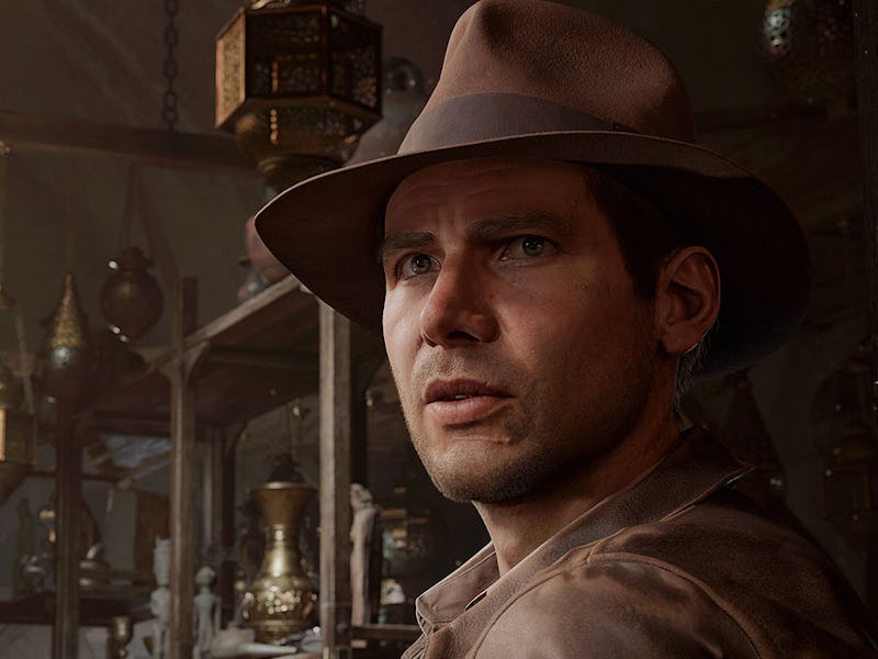 Indiana Jones faces the camera