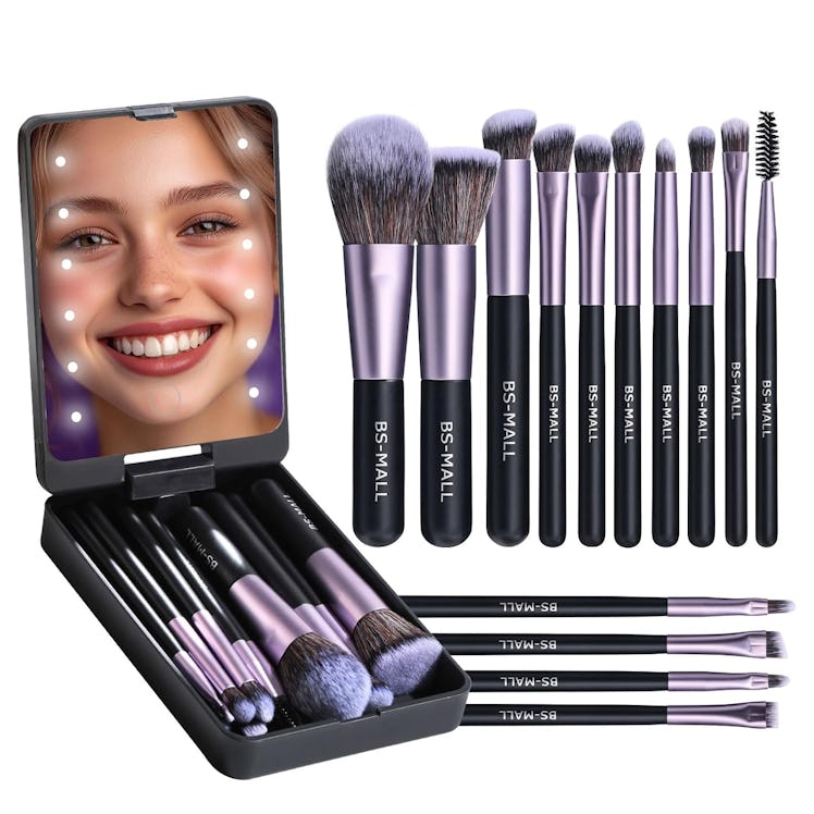 BS-MALL Travel Makeup Brush Set With LED Light Mirror