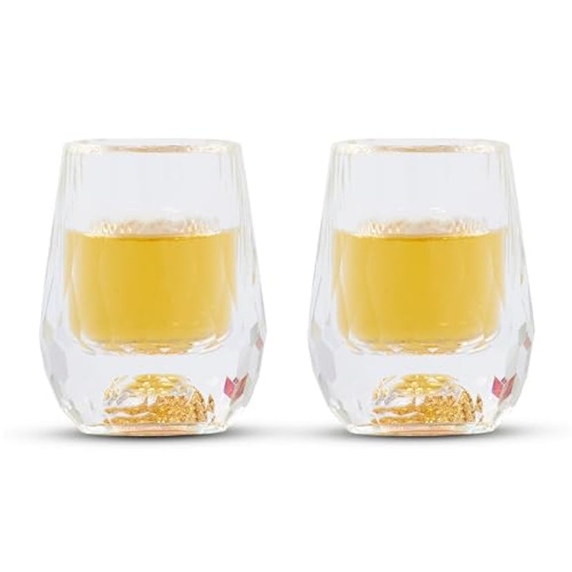 flybold Clear Shot Glasses Set with 24K Gold Flakes (2-Pack)