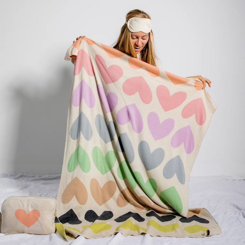 Blush Hearts Pastel Travel Blanket Set