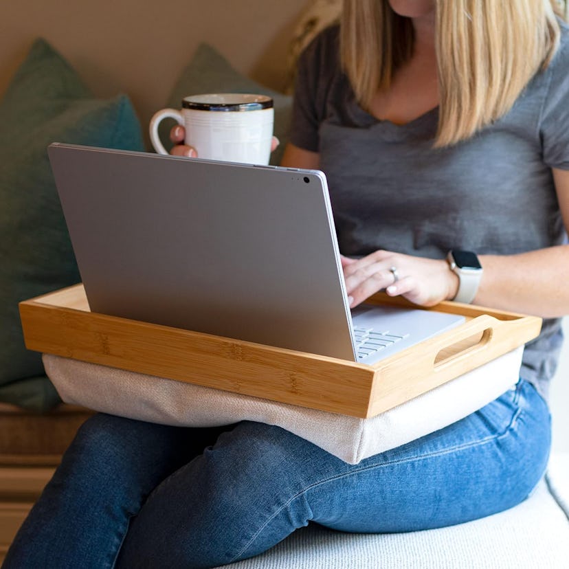 Bamboo Bed Tray Lap Desk with Detachable Cushion