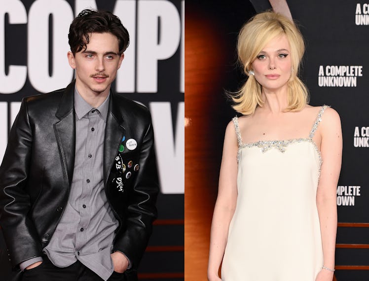 Timothée Chalamet and Elle Fanning at the 'A Complete Unknown' premiere.