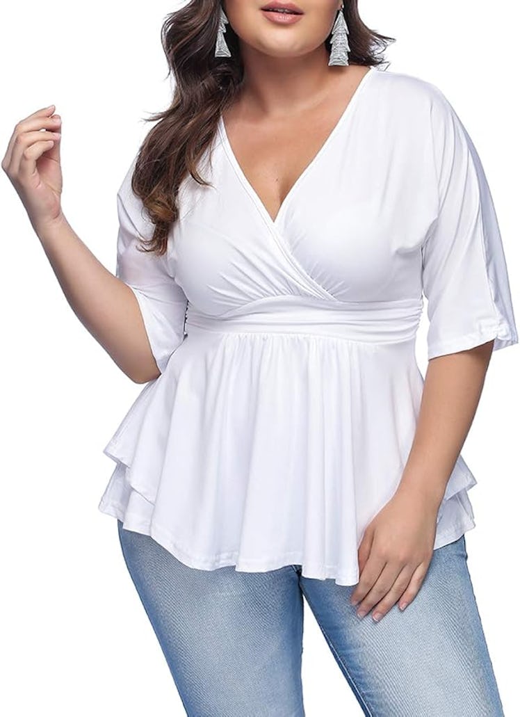 YOUNDI V-Neck Pleated Top